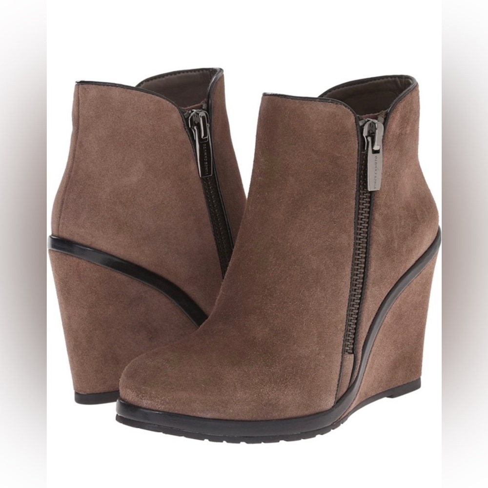 Vince Camuto Women’s Jeffer’s Bootie Brown Leather with Black Trim Zippe…